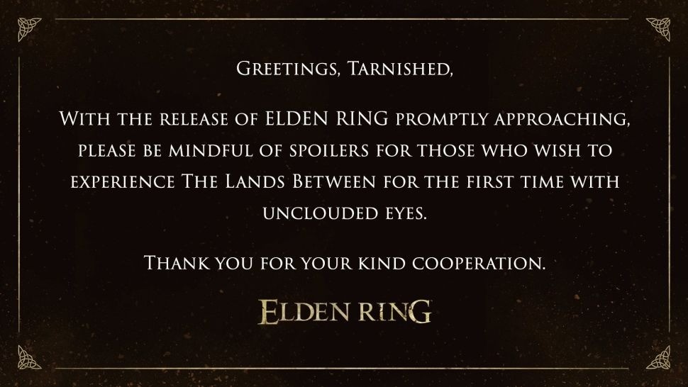  《艾尔登法环》官方发布一份公开声明 提醒玩家尽量别剧透游戏内容