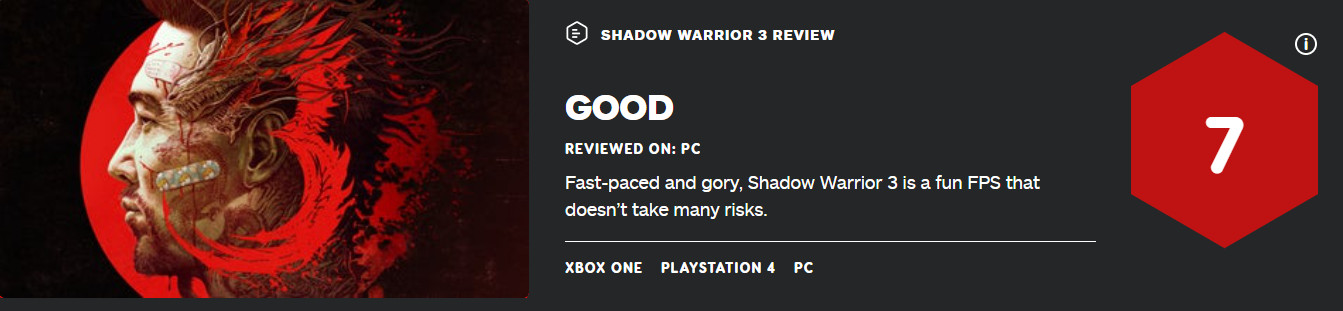 IGN给《影子武士3》打出7分 不够创新但战斗过程很爽快