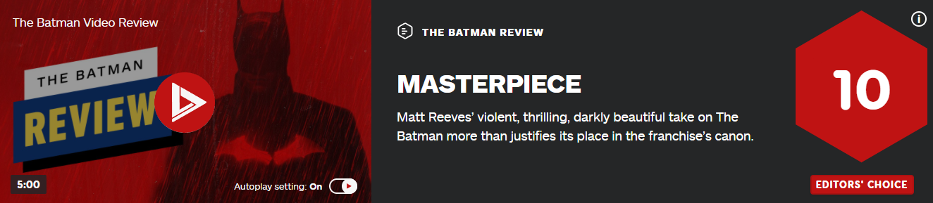 IGN给电影《新蝙蝠侠》打出10分好评 诠释了暴力惊险的黑暗美学