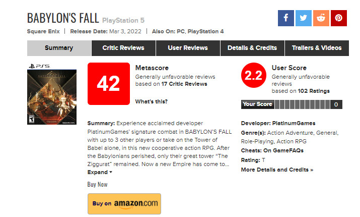 IGN给《巴比伦的陨落》打出4分低分 用户评分更差只有2.2分