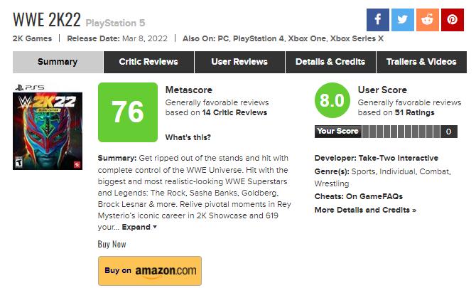 《WWE 2K22》PS5版本已收到媒体打分结果 该作给人的感觉仍然是半成品